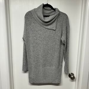 White House Black Market Split Neck Zipper Pullover Tunic Sweater Gray Small